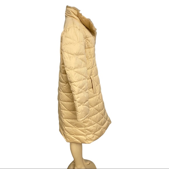 Utex Design Beige Tan Down Puffer Packable Jacket Fur Trim Long Trench Coat XL - Picture 4 of 10